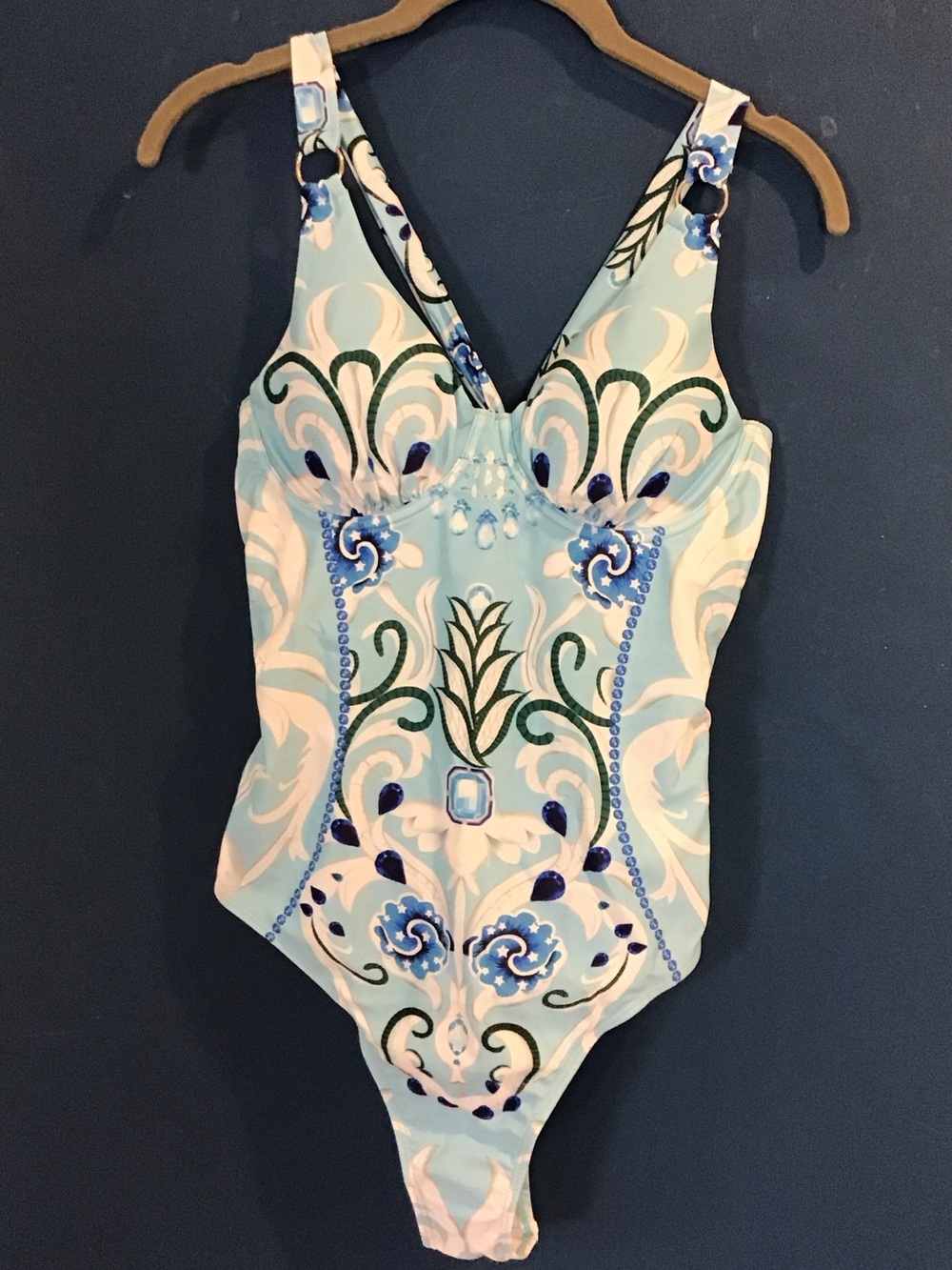 Light Blue Floral Print One-Piece Swimsuit